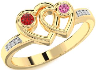 Diamond Gold Silver Heart Two Stone Promise Ring