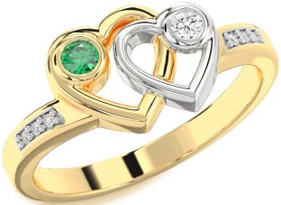 Diamond Gold Silver Heart Two Stone Promise Ring