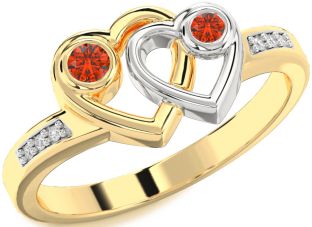 Diamond Fire Opal Gold Silver Heart Two Stone Ring