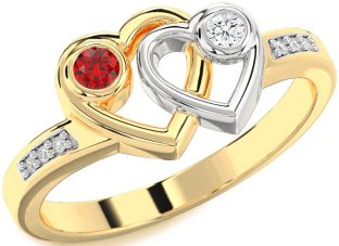 Diamond Emerald Platinum & Yellow Gold Heart Two Stone Birthstone Ring