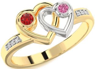 Diamond Gold Silver Heart Two Stone Promise Ring