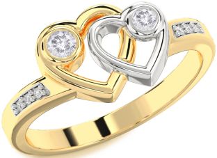 Salt & Pepper Diamond Gold Silver Heart Two Stone Ring