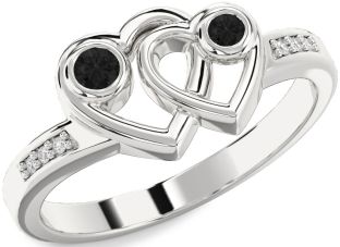 Black Diamond Silver Heart Two Stone Ring