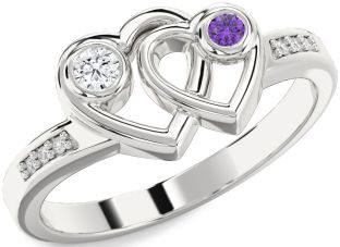 Diamond Silver Heart Two Stone Promise Ring