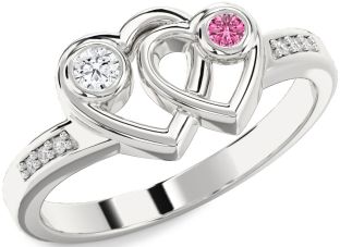 Diamond Silver Heart Two Stone Promise Ring