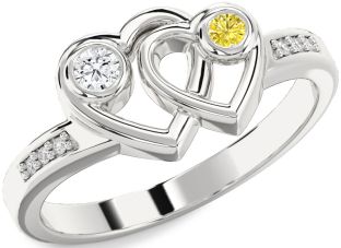 Diamond Silver Heart Two Stone Promise Ring