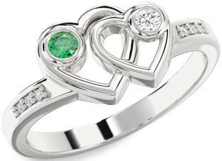 Diamond Silver Heart Two Stone Promise Ring