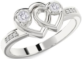 Salt & Pepper Diamond Silver Heart Two Stone Ring