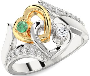 Diamond Gold Silver Heart Two Stone Promise Ring