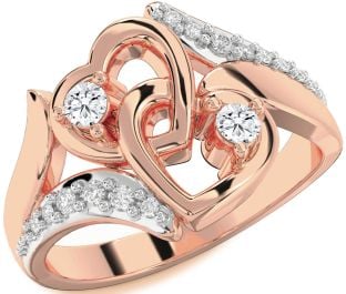 Diamond Rose Gold Heart Round Two Stone Ring