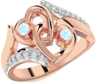 Diamond Moonstone Rose Gold Heart Two Stone Ring
