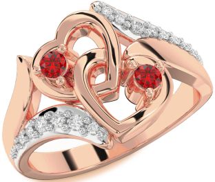 Diamond Emerald Rose Gold Heart Two Stone Birthstone Ring