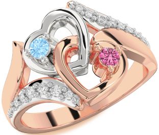 Diamond Platinum & Rose Gold Heart Two Stone Promise Ring
