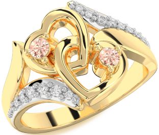Diamond Morganite Gold Silver Heart Two Stone Ring