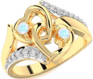 Diamond Moonstone Gold Heart Two Stone Ring