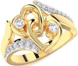 Salt & Pepper Diamond Gold Heart Two Stone Ring