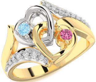 Diamond Gold Silver Heart Two Stone Promise Ring