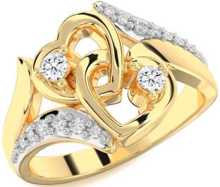 Diamond Platinum & Yellow Gold Heart Round Two Stone Ring