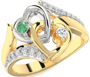 Diamond Gold Silver Heart Two Stone Promise Ring