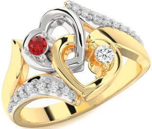Diamond Emerald Platinum & Yellow Gold Heart Two Stone Birthstone Ring