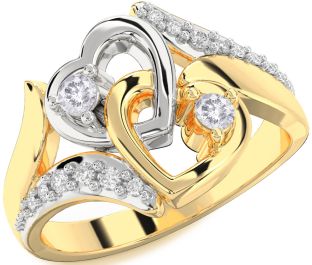 Salt & Pepper Diamond Gold Silver Heart Two Stone Ring