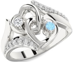 Diamond Silver Heart Two Stone Promise Ring