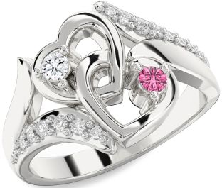 Diamond Silver Heart Two Stone Promise Ring