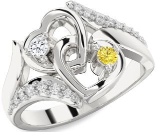 Diamond Silver Heart Two Stone Promise Ring
