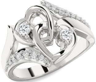 Diamond Silver Heart Round Two Stone Ring