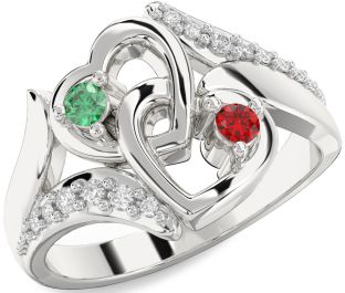 Diamond Silver Heart Two Stone Promise Ring