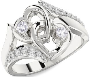 Salt & Pepper Diamond Silver Heart Two Stone Ring