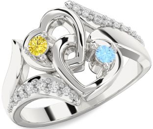 Diamond Silver Heart Two Stone Promise Ring
