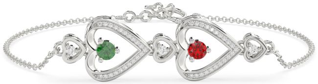 Emerald & Ruby Platinum Heart Chain Bracelet