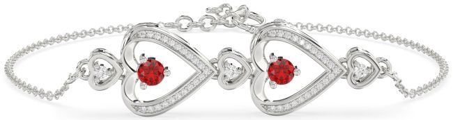 Ruby Platinum Heart Chain Bracelet
