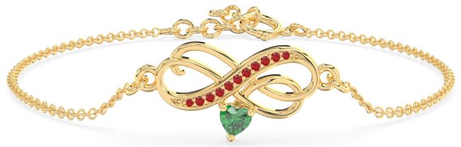 Emerald & Ruby Gold Infinity Interlock Chain Bracelet