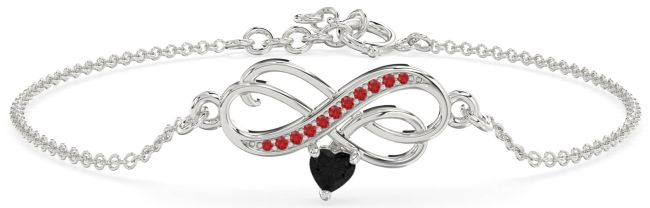Black Diamond & Ruby Platinum Infinity Interlock Chain Bracelet