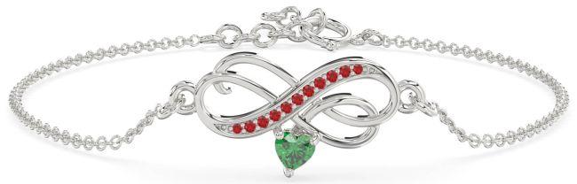 Emerald & Ruby Platinum Infinity Interlock Chain Bracelet
