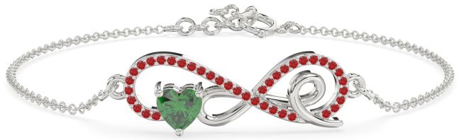 Emerald & Ruby Platinum Infinity Heart Chain Bracelet