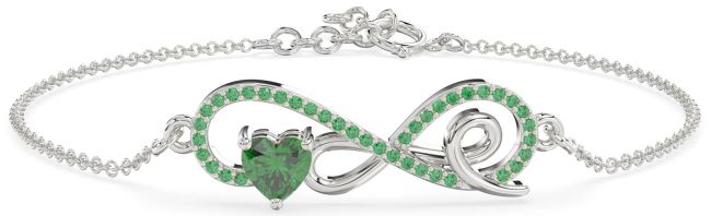 Emerald Platinum Infinity Heart Chain Bracelet