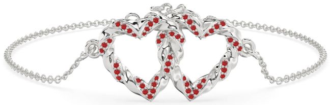 Ruby Platinum Heart Interlock Chain Bracelet