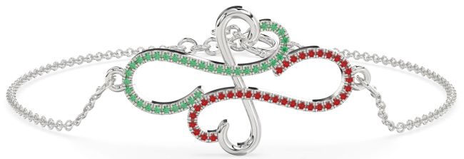 Emerald & Ruby Platinum Infinity Heart Chain Bracelet