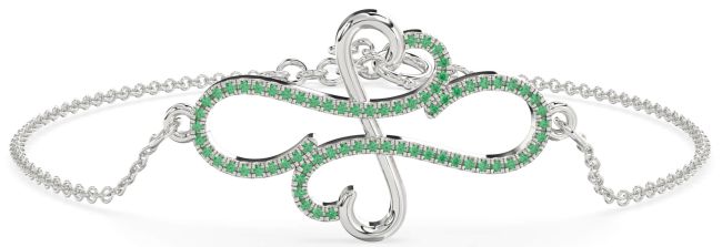 Emerald Platinum Infinity Heart Chain Bracelet