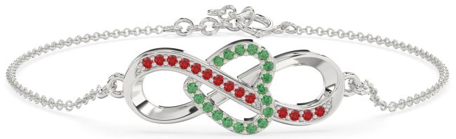 Emerald & Ruby Platinum Heart Infinity Chain Bracelet