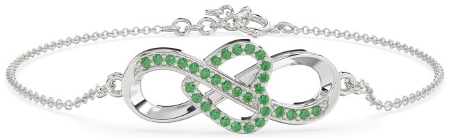 Emerald Platinum Heart Infinity Chain Bracelet