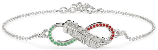 Emerald & Ruby Platinum Feather Infinity Chain Bracelet