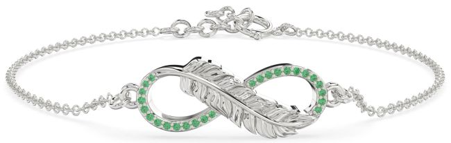 Emerald Platinum Feather Infinity Chain Bracelet