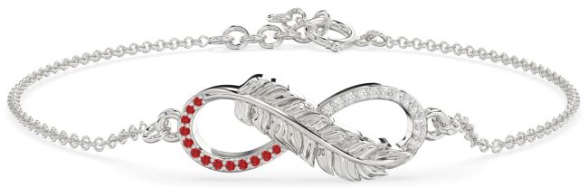 Diamond & Ruby Platinum Feather Infinity Chain Bracelet