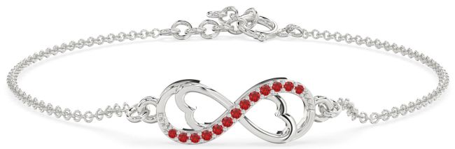 Ruby Silver Infinity Heart Chain Bracelet