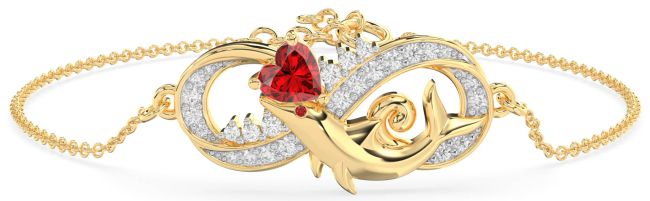 Diamond Ruby Gold Infinity Dolphin Chain Bracelet