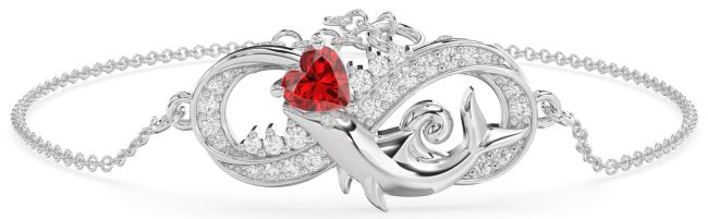 Diamond & Ruby Platinum Infinity Dolphin Chain Bracelet